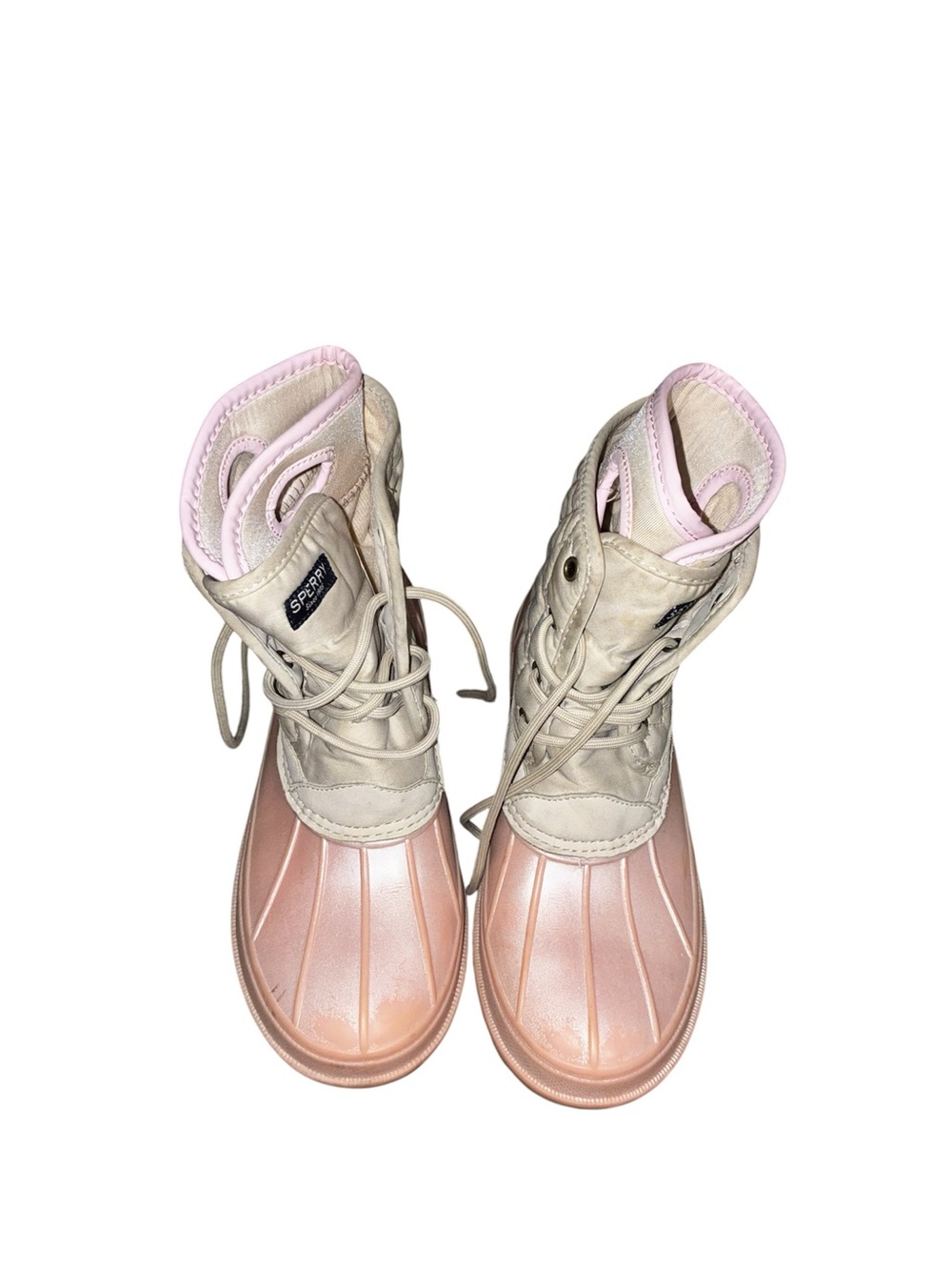 Sperry Kids Blush Pink and Cream Waterproof Duck Boots SZ 4
